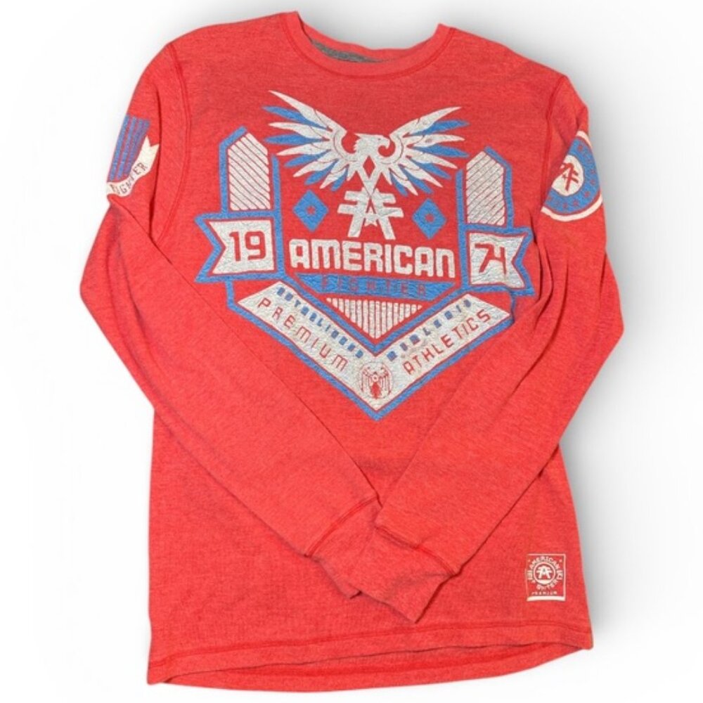 American Fighter Long Sleeve Tee Men’s XL Red MMA Biker Graphic Affliction Style